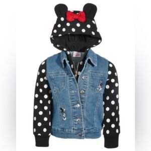 Disney Minnie Mouse Ears Hoodie PolkaDot Layer Jean Jacket Disneyland Resortwear